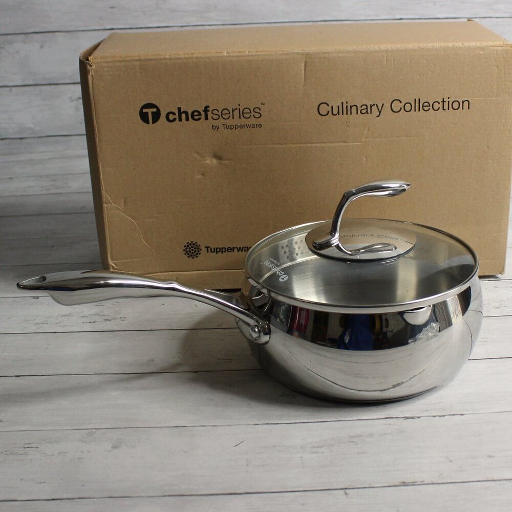 Tupperware Chef Series Stainless Steel 3 Qt Sauce Pan Glass Steamer Lid Cover
